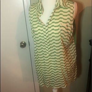 Plus size cream and olive green sleeveless blouse